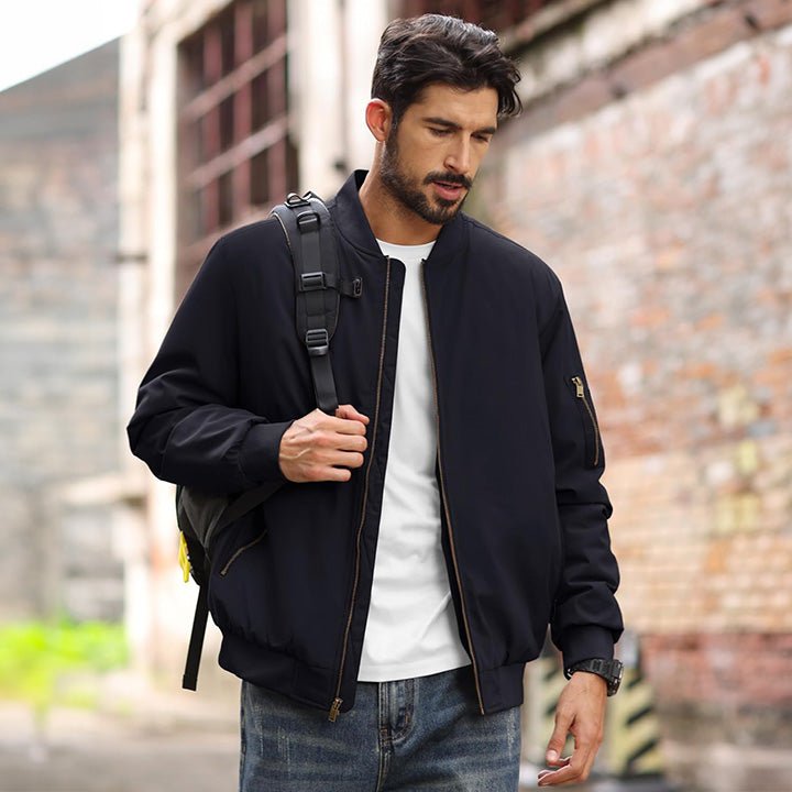 Men's Casual Zip-Up Bomber Jacket with Multi-Pockets and Warm Lining – Lightweight Polyester for Winter and All Seasons