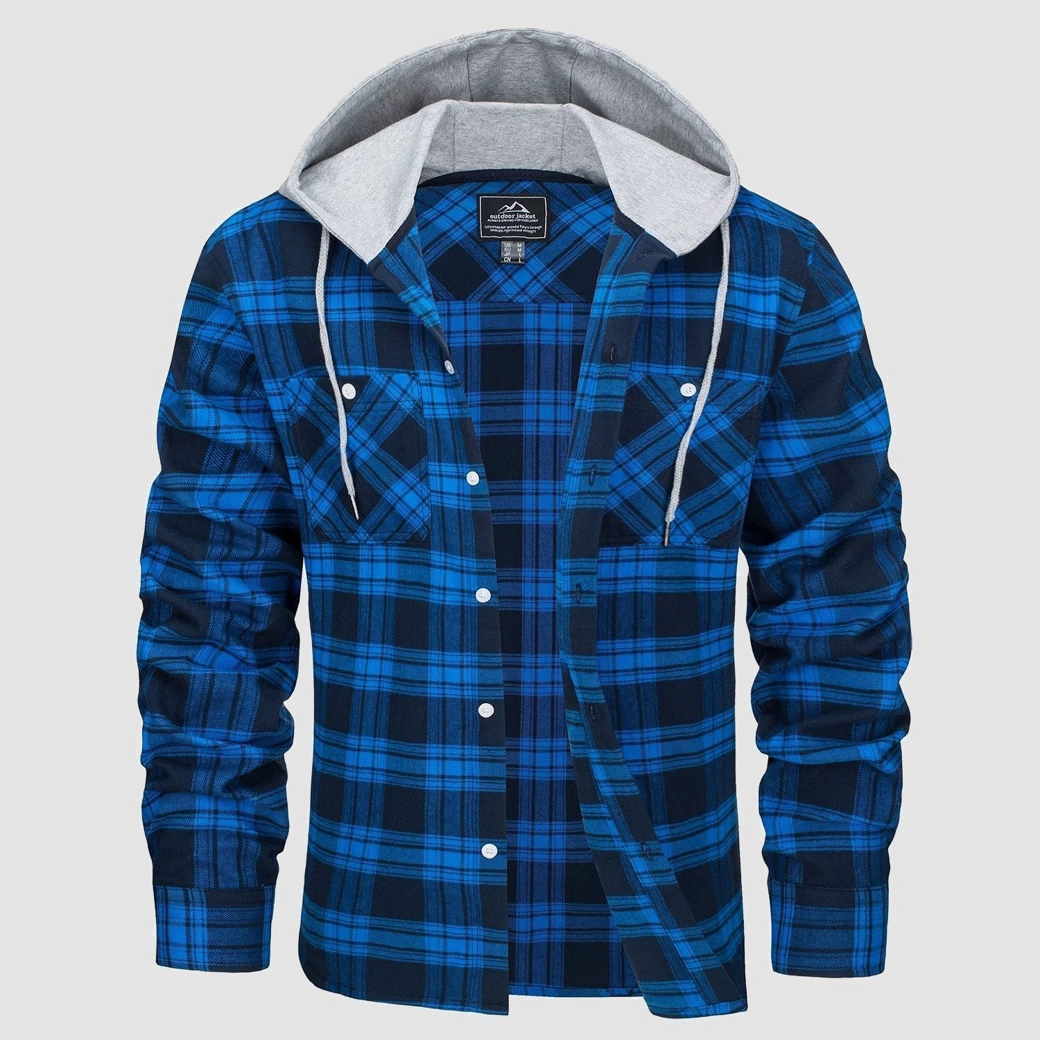 Men's Flannel Shirt Jacket with Hood – Long Sleeve Cotton Plaid for All Seasons, Durable and Comfortable