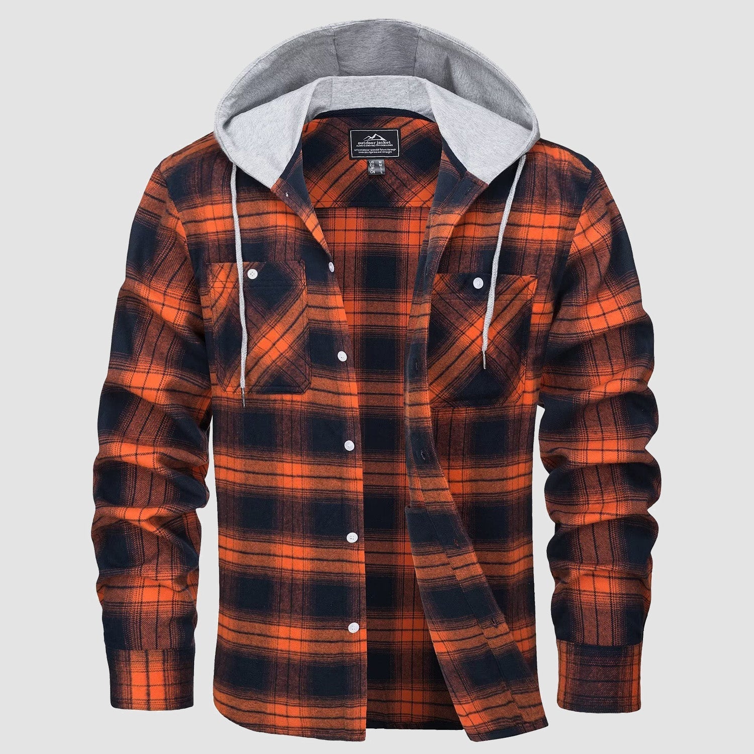 Men's Flannel Shirt Jacket with Hood – Long Sleeve Cotton Plaid for All Seasons, Durable and Comfortable