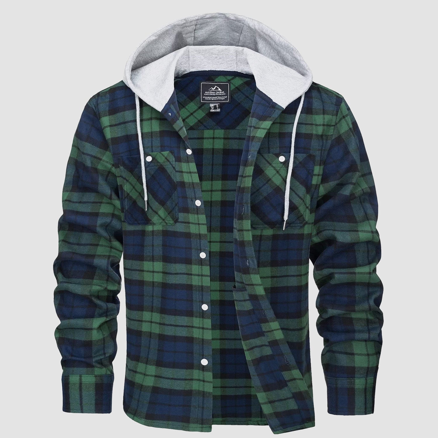 Men's Flannel Shirt Jacket with Hood – Long Sleeve Cotton Plaid for All Seasons, Durable and Comfortable