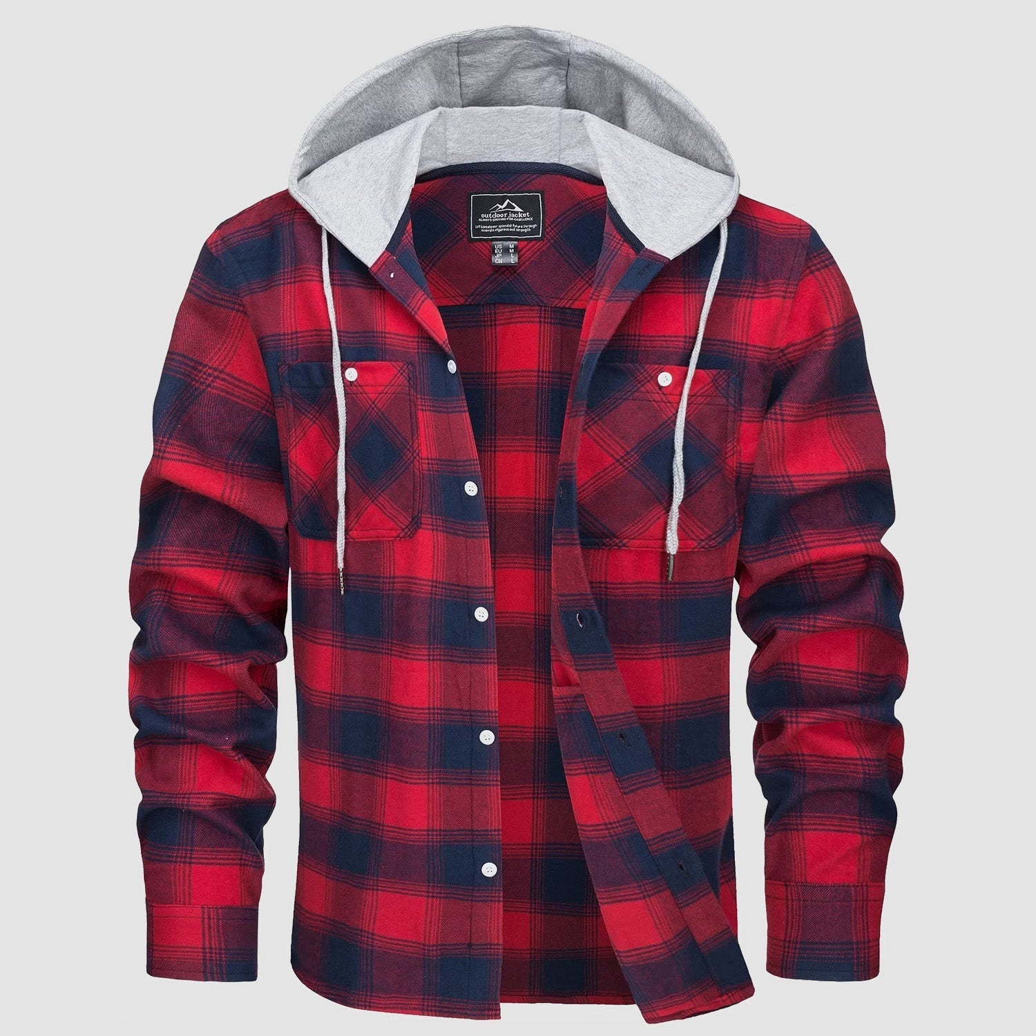 Men's Flannel Shirt Jacket with Hood – Long Sleeve Cotton Plaid for All Seasons, Durable and Comfortable