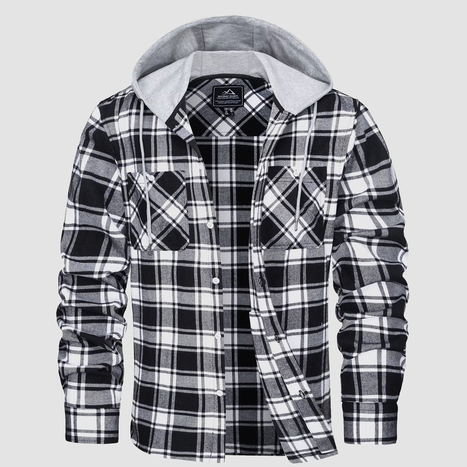 Men's Flannel Shirt Jacket with Hood – Long Sleeve Cotton Plaid for All Seasons, Durable and Comfortable