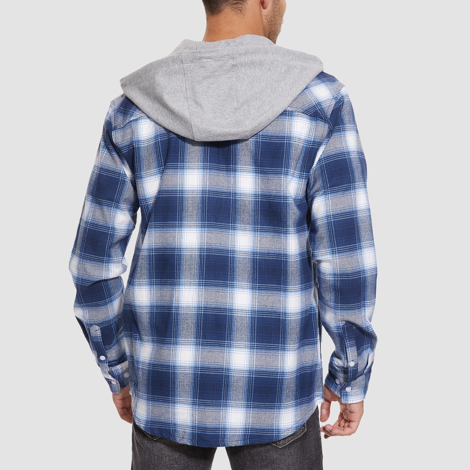 Men's Flannel Shirt Jacket with Hood – Long Sleeve Cotton Plaid for All Seasons, Durable and Comfortable