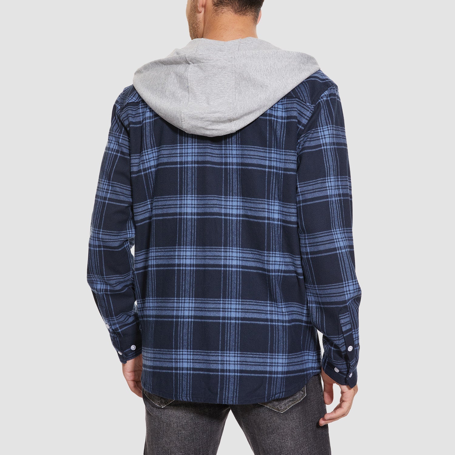 Men's Flannel Shirt Jacket with Hood – Long Sleeve Cotton Plaid for All Seasons, Durable and Comfortable
