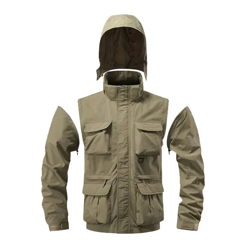 Men's Waterproof Cargo Vest with Detachable Hood – Lightweight Outdoor Jacket for Adventures