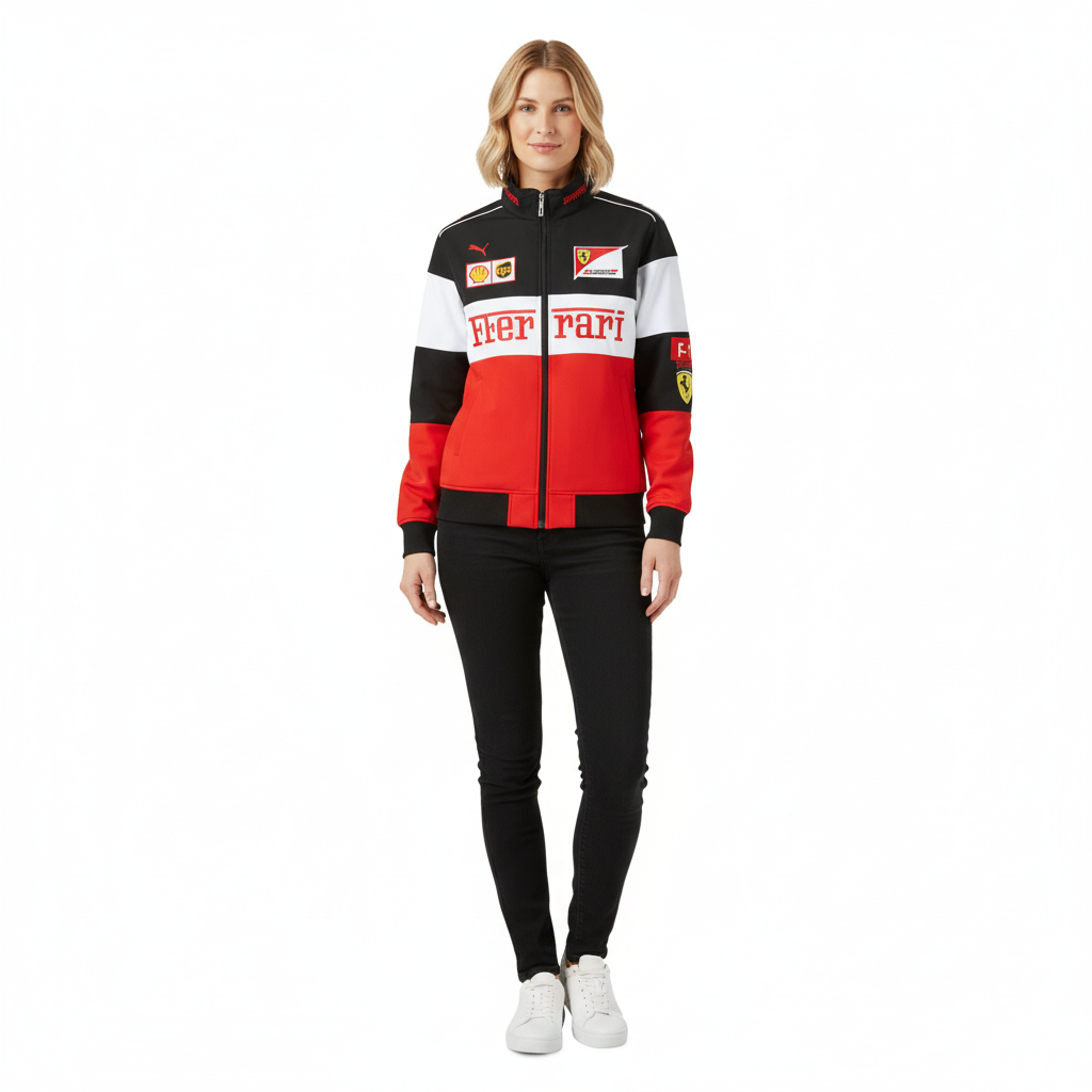 Vintage Unisex Ferrari Racing Jacket - Classic Logo Design, Retro Style