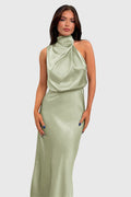 **Ava Glamorous Satin Halter Dress - Elegant Evening Wear for Special Occasions**