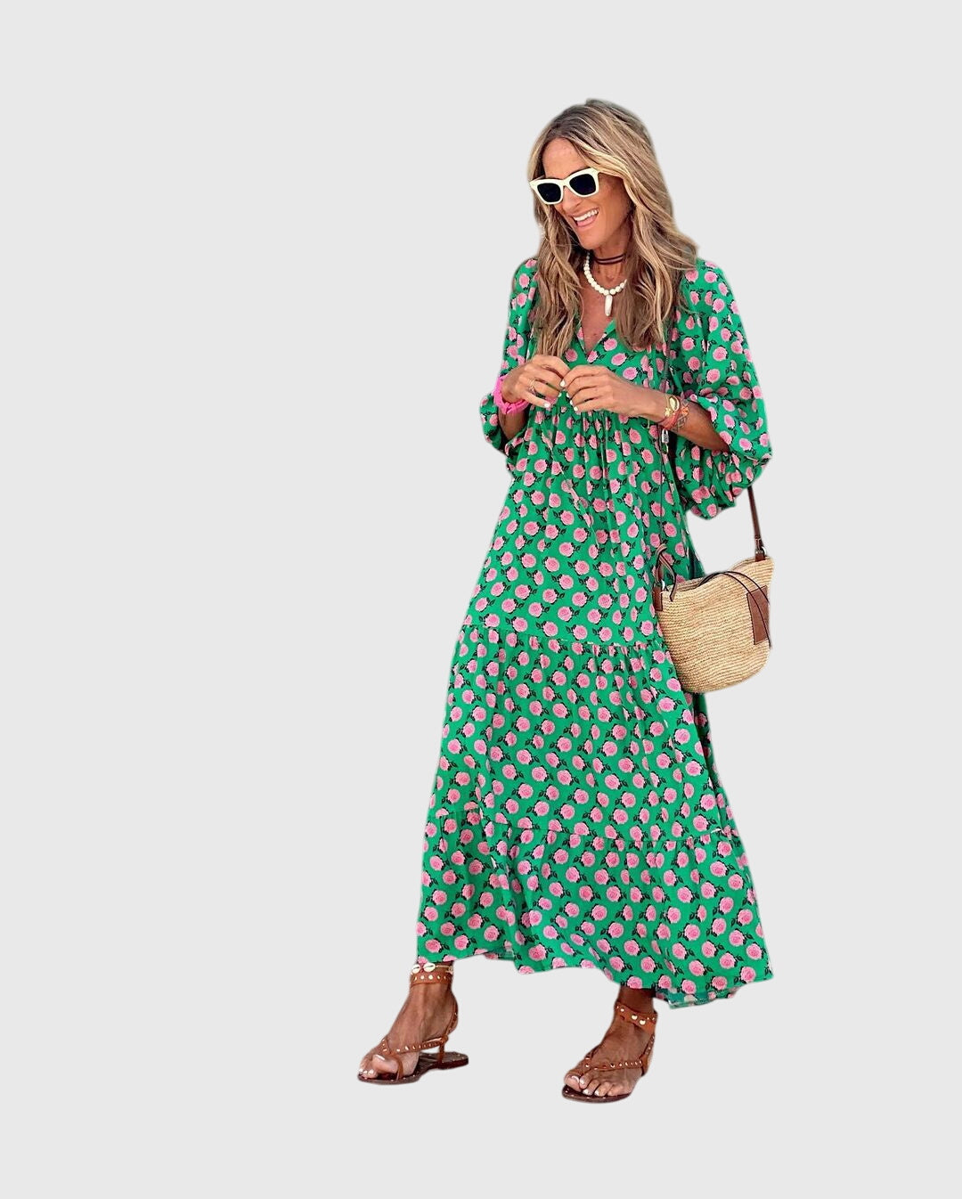Sarah Boho Maxi Dress - Elegant Floral Print, Lightweight Fabric, Perfect for Summer & Beach Wear