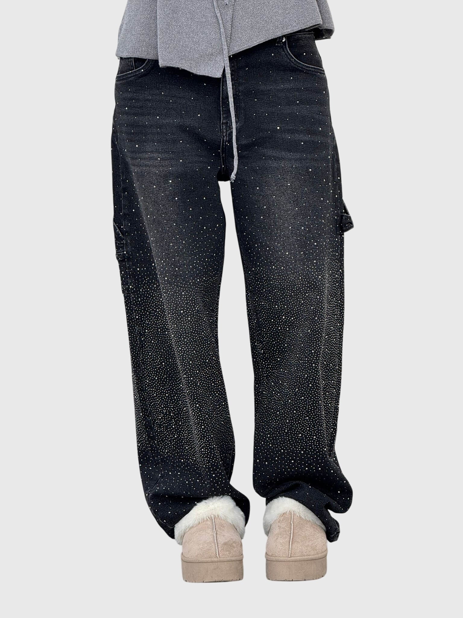 Kimberly Women's Sparkle Diamond Denim Pants - Stylish & Trendy Denim with Glittering Accents