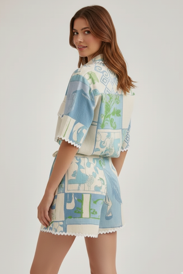 Harper Women's Patchwork Two-Piece Shorts Set | Stylish Summer Outfit | Trendy Casual Wear