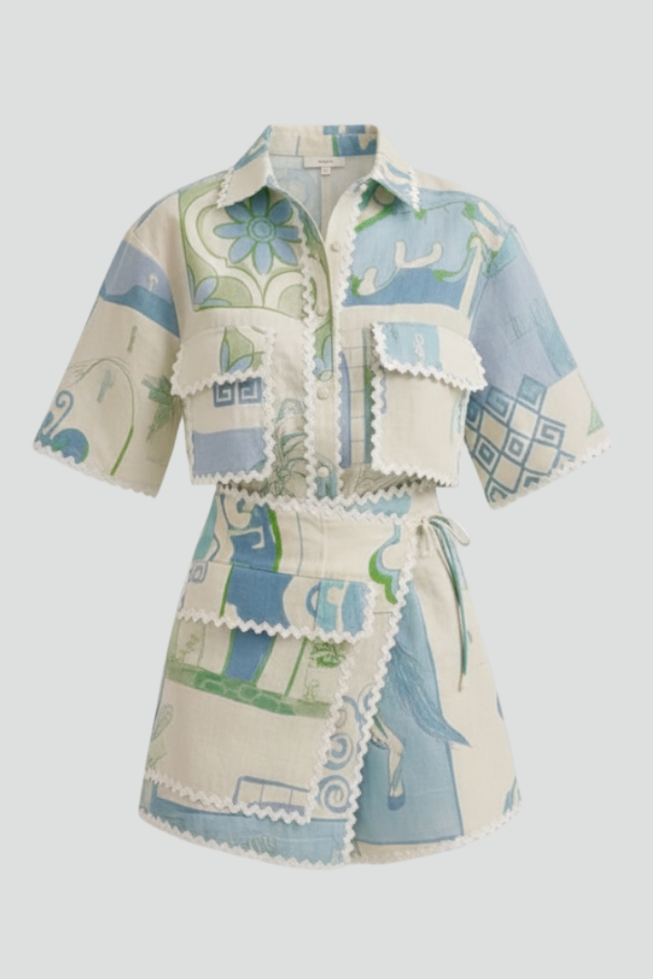 Harper Women's Patchwork Two-Piece Shorts Set | Stylish Summer Outfit | Trendy Casual Wear