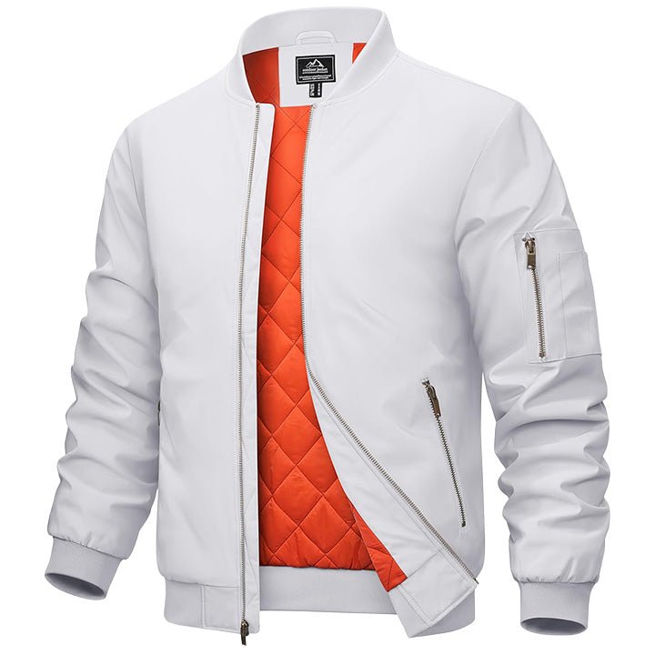 Men's Casual Zip-Up Bomber Jacket with Multi-Pockets and Warm Lining – Lightweight Polyester for Winter and All Seasons