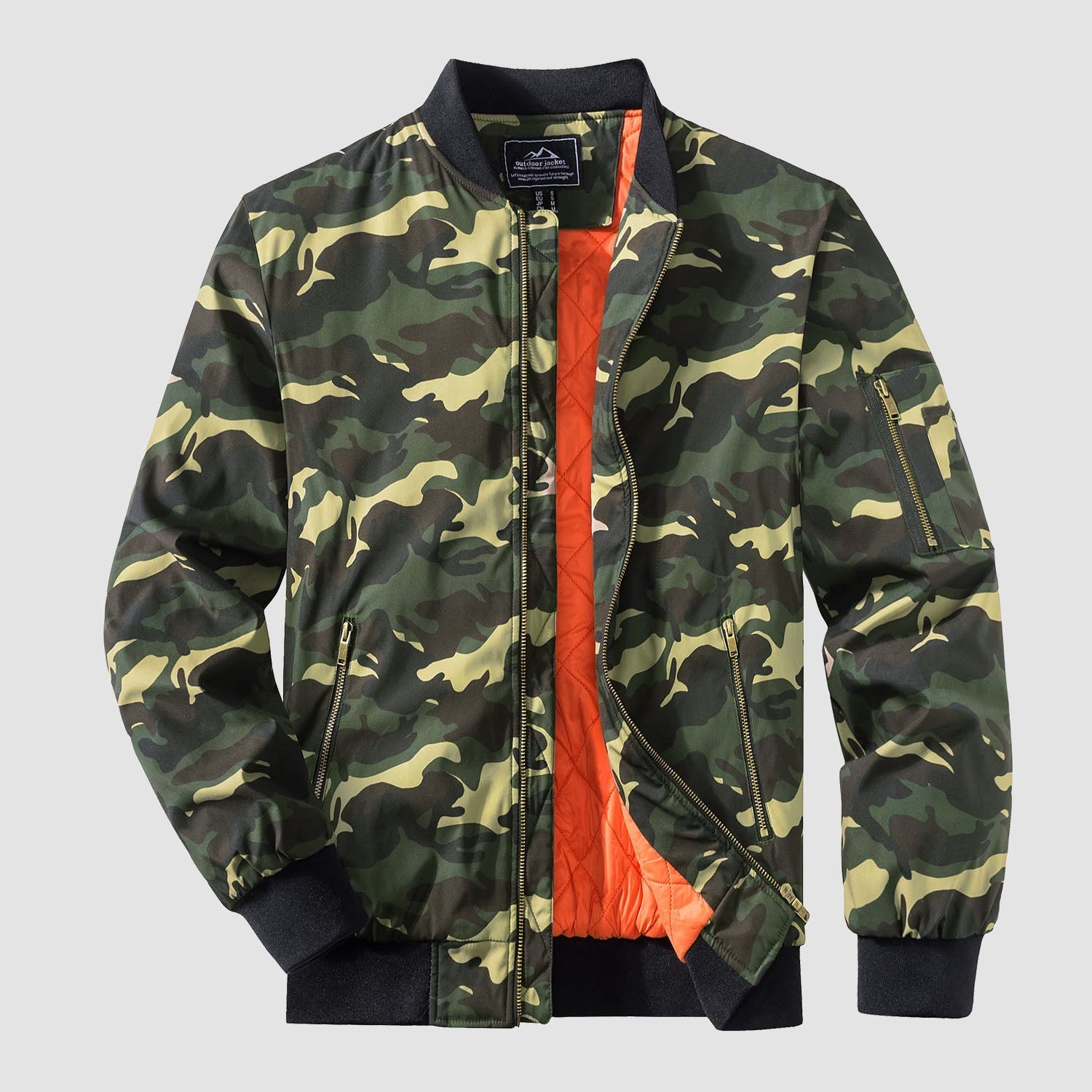Men's Casual Zip-Up Bomber Jacket with Multi-Pockets and Warm Lining – Lightweight Polyester for Winter and All Seasons