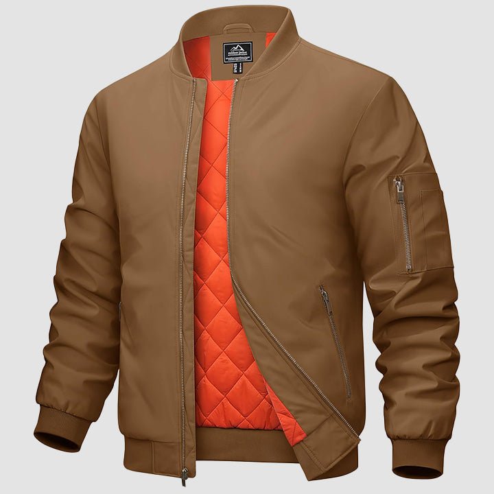 Men's Casual Zip-Up Bomber Jacket with Multi-Pockets and Warm Lining – Lightweight Polyester for Winter and All Seasons