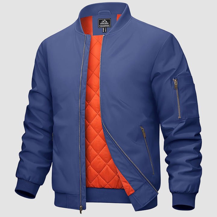 Men's Casual Zip-Up Bomber Jacket with Multi-Pockets and Warm Lining – Lightweight Polyester for Winter and All Seasons