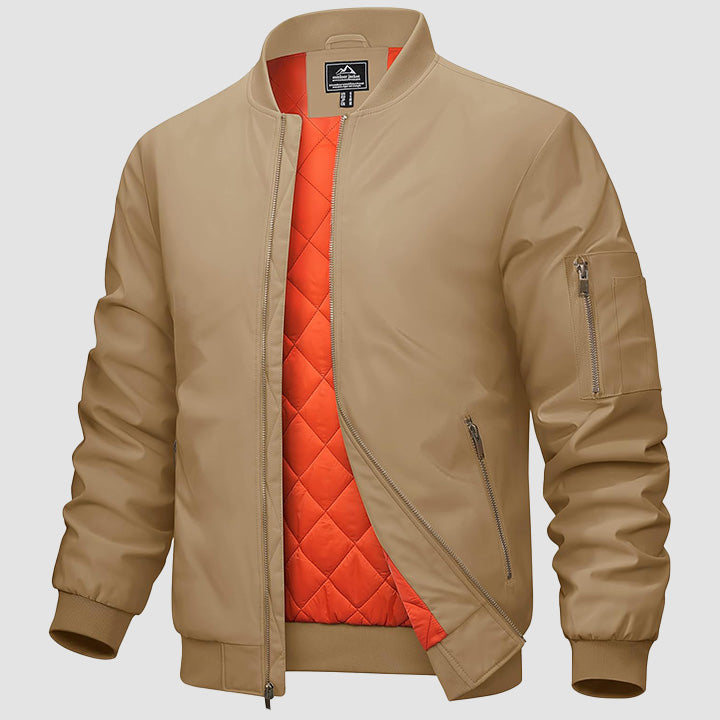 Men's Casual Zip-Up Bomber Jacket with Multi-Pockets and Warm Lining – Lightweight Polyester for Winter and All Seasons