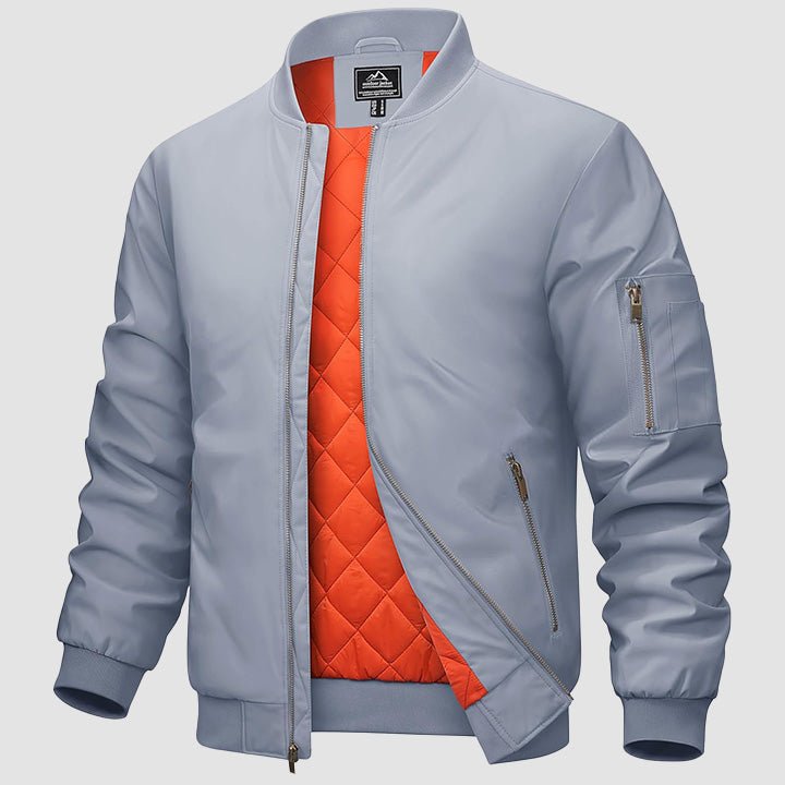Men's Casual Zip-Up Bomber Jacket with Multi-Pockets and Warm Lining – Lightweight Polyester for Winter and All Seasons
