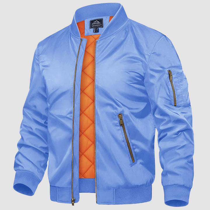Men's Casual Zip-Up Bomber Jacket with Multi-Pockets and Warm Lining – Lightweight Polyester for Winter and All Seasons