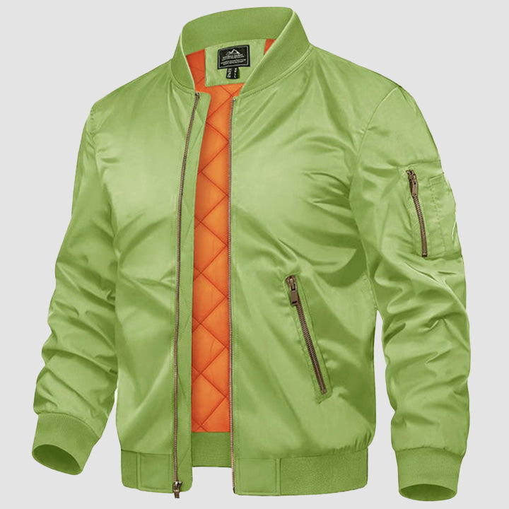 Men's Casual Zip-Up Bomber Jacket with Multi-Pockets and Warm Lining – Lightweight Polyester for Winter and All Seasons