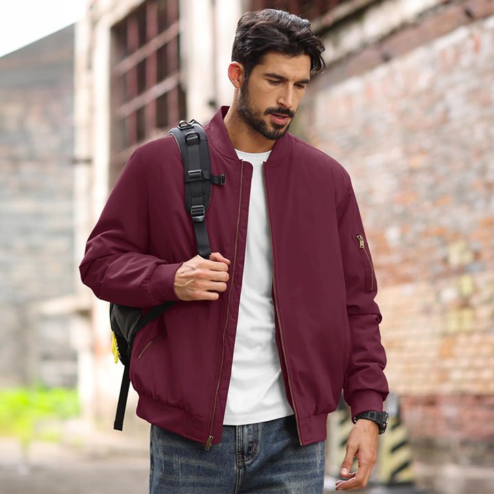 Men's Casual Zip-Up Bomber Jacket with Multi-Pockets and Warm Lining – Lightweight Polyester for Winter and All Seasons