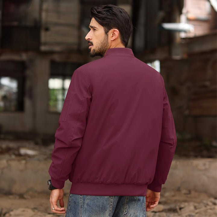 Men's Casual Zip-Up Bomber Jacket with Multi-Pockets and Warm Lining – Lightweight Polyester for Winter and All Seasons
