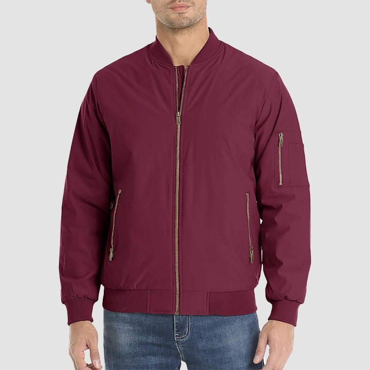 Men's Casual Zip-Up Bomber Jacket with Multi-Pockets and Warm Lining – Lightweight Polyester for Winter and All Seasons