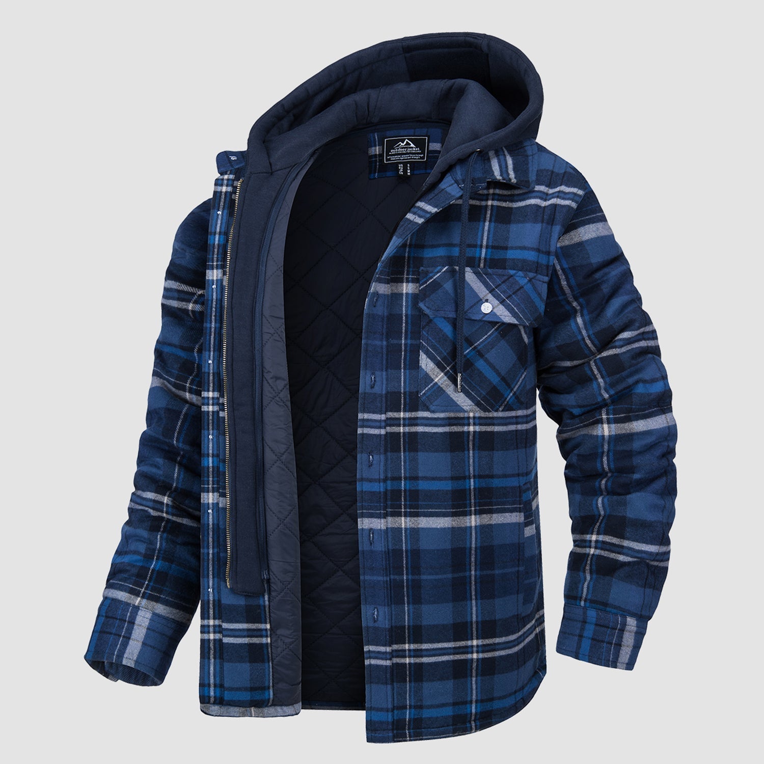 Men's Flannel Jacket with Removable Hood, 5 Pockets, Warm Cotton and Polyester Lining - Ideal Men's Winter Jacket for Casual Wear