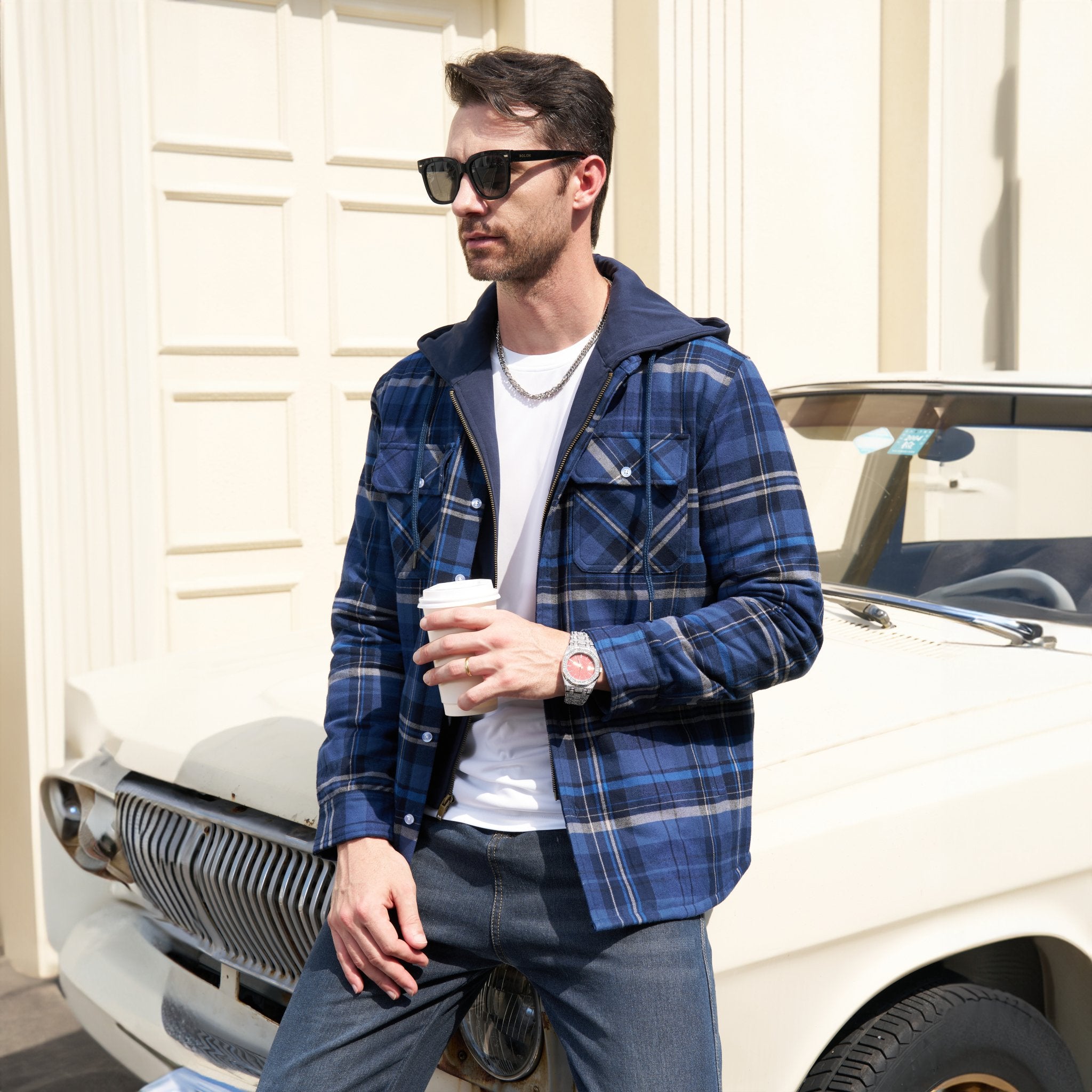 Men's Flannel Jacket with Removable Hood, 5 Pockets, Warm Cotton and Polyester Lining - Ideal Men's Winter Jacket for Casual Wear