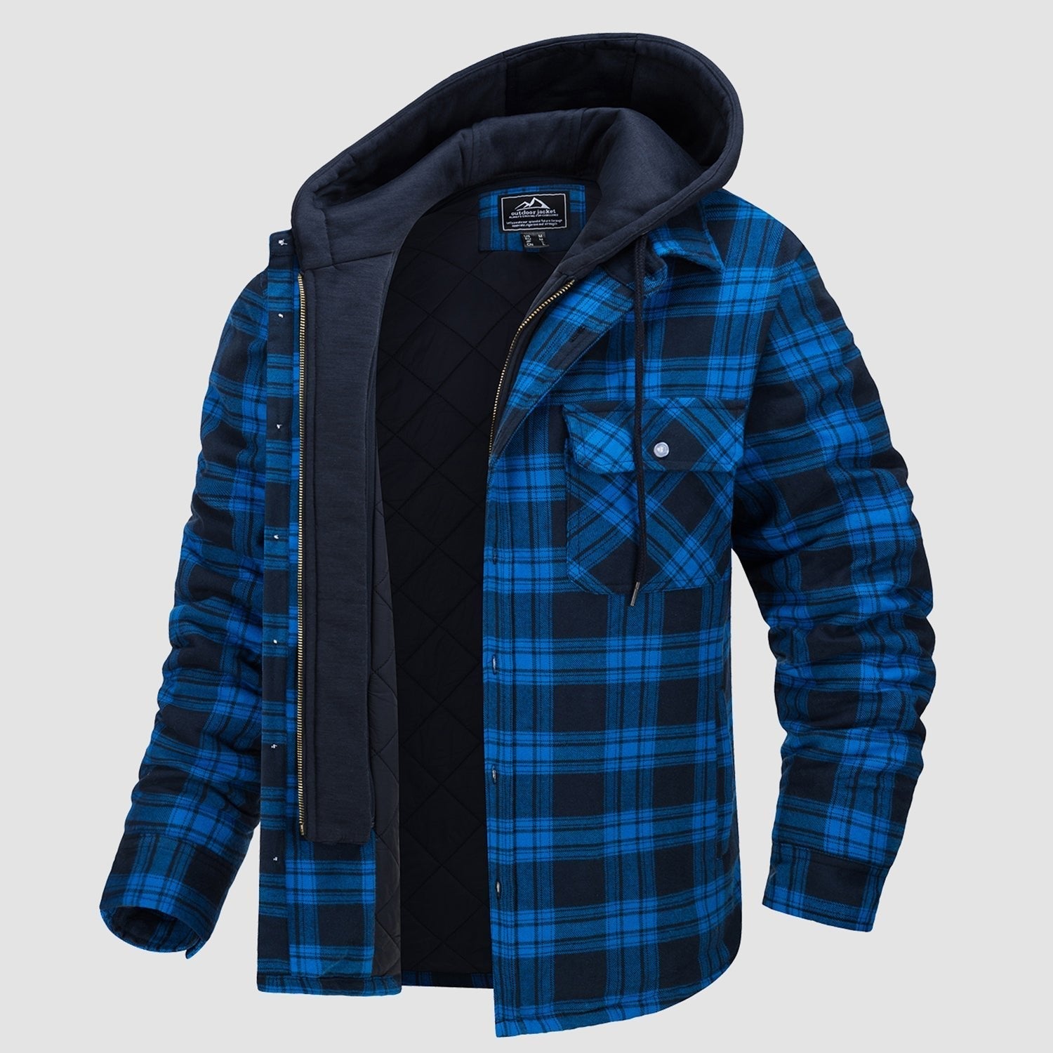 Men's Flannel Jacket with Removable Hood, 5 Pockets, Warm Cotton and Polyester Lining - Ideal Men's Winter Jacket for Casual Wear