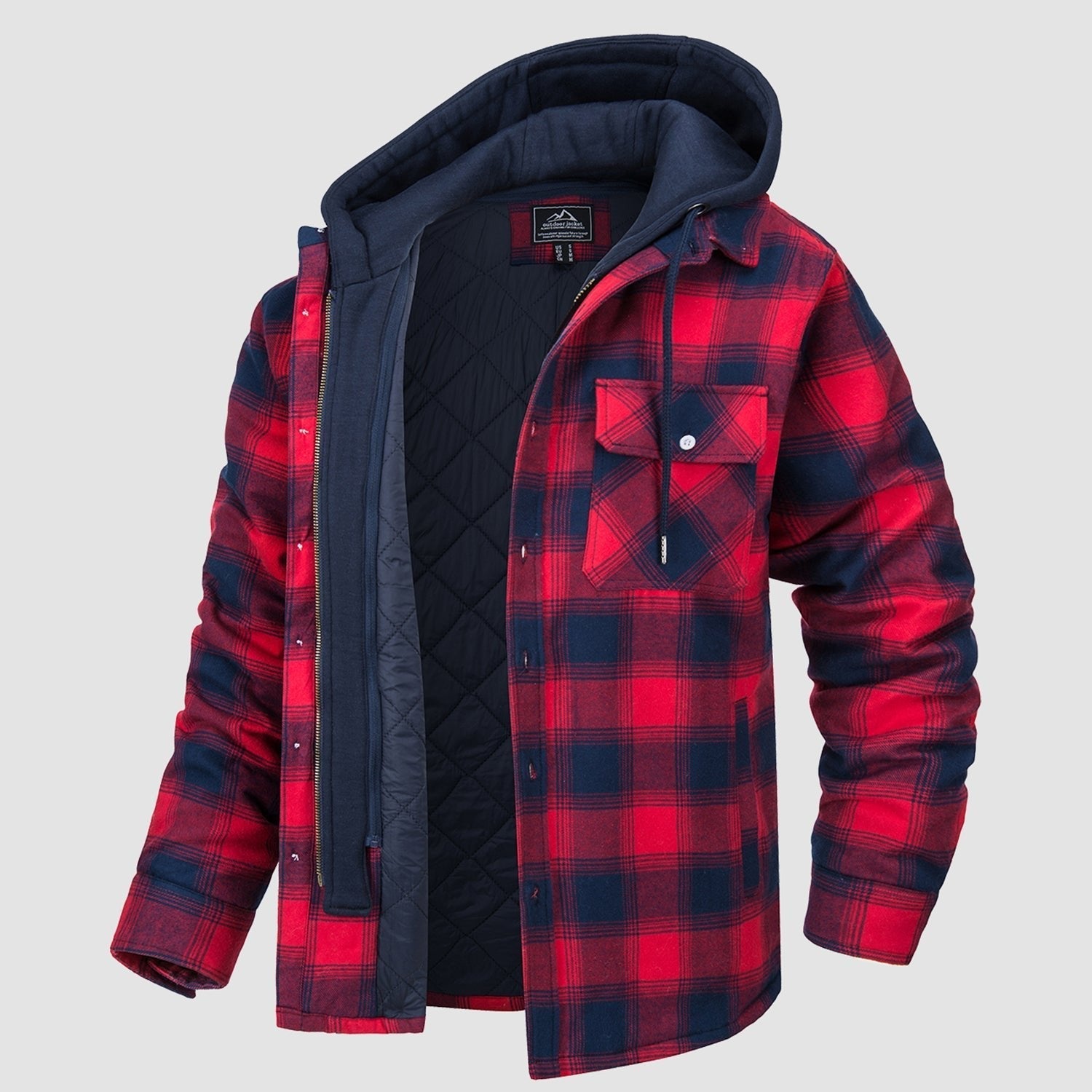 Men's Flannel Jacket with Removable Hood, 5 Pockets, Warm Cotton and Polyester Lining - Ideal Men's Winter Jacket for Casual Wear