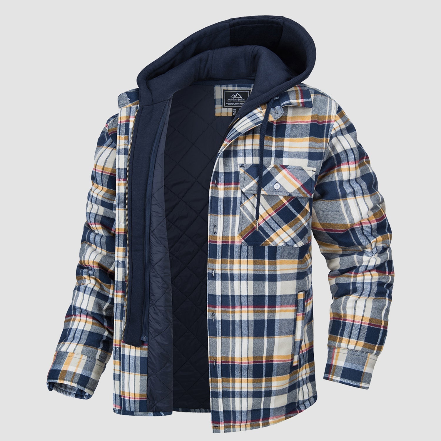 Men's Flannel Jacket with Removable Hood, 5 Pockets, Warm Cotton and Polyester Lining - Ideal Men's Winter Jacket for Casual Wear