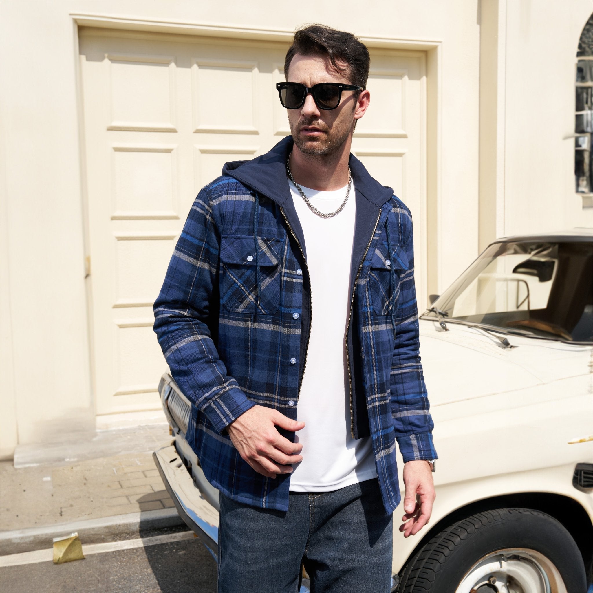 Men's Flannel Jacket with Removable Hood, 5 Pockets, Warm Cotton and Polyester Lining - Ideal Men's Winter Jacket for Casual Wear