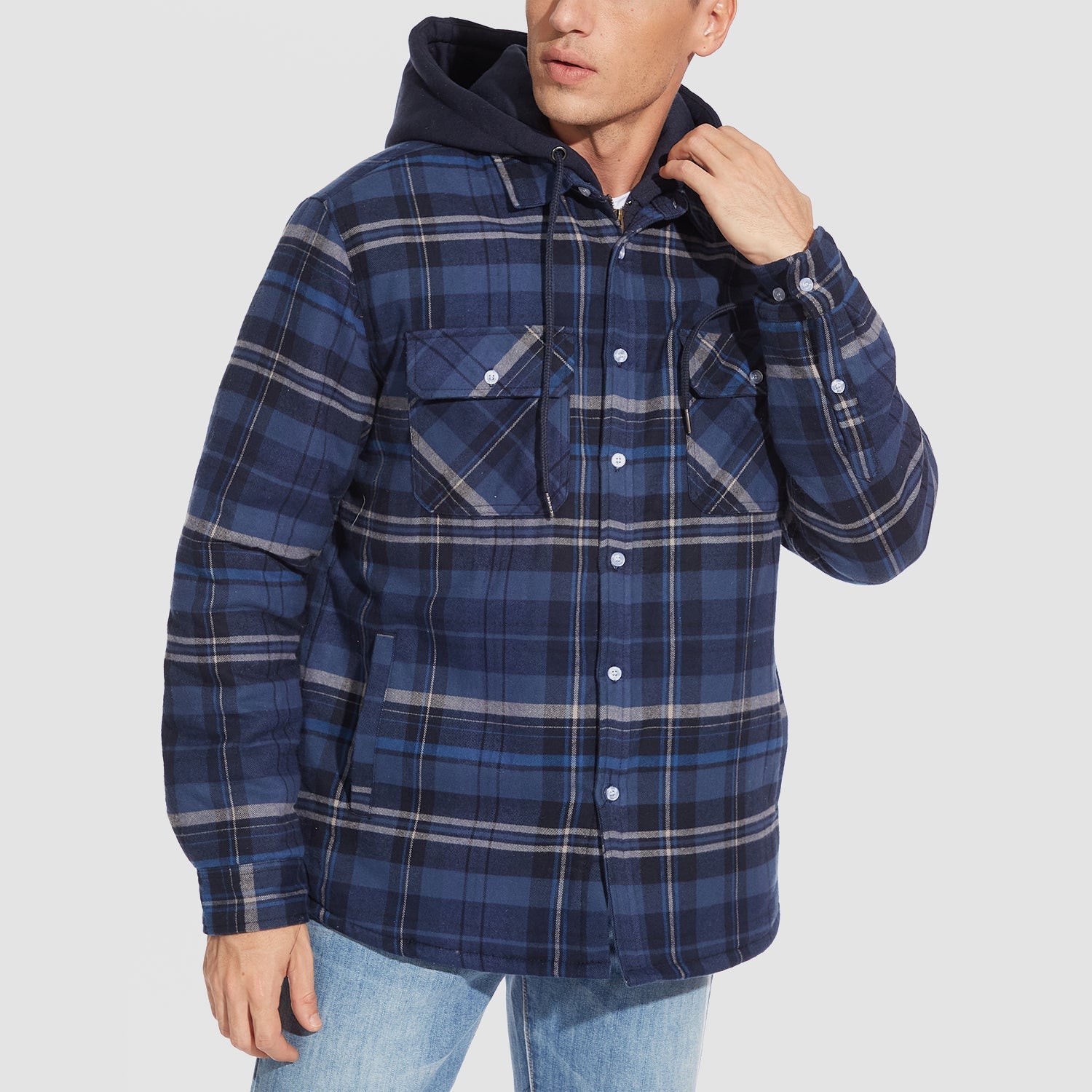 Men's Flannel Jacket with Removable Hood, 5 Pockets, Warm Cotton and Polyester Lining - Ideal Men's Winter Jacket for Casual Wear