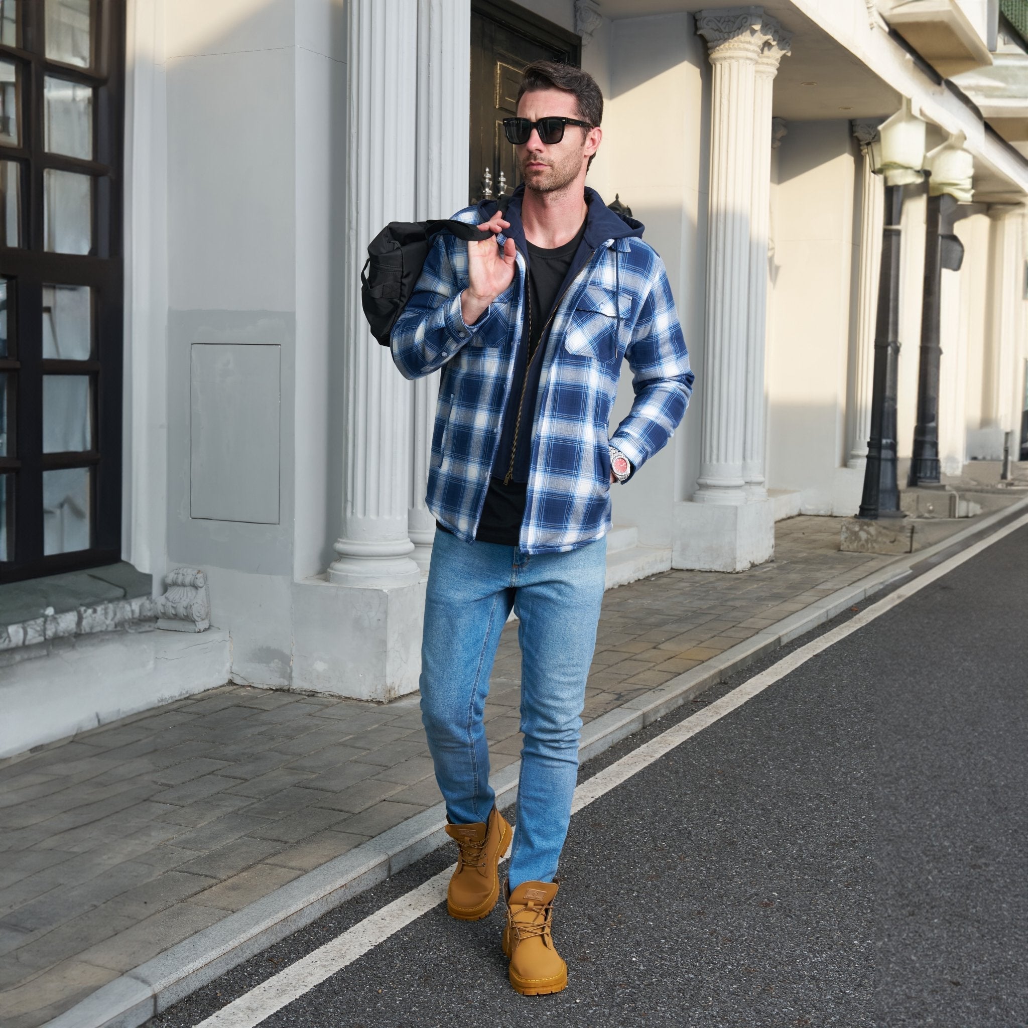 Men's Flannel Jacket with Removable Hood, 5 Pockets, Warm Cotton and Polyester Lining - Ideal Men's Winter Jacket for Casual Wear
