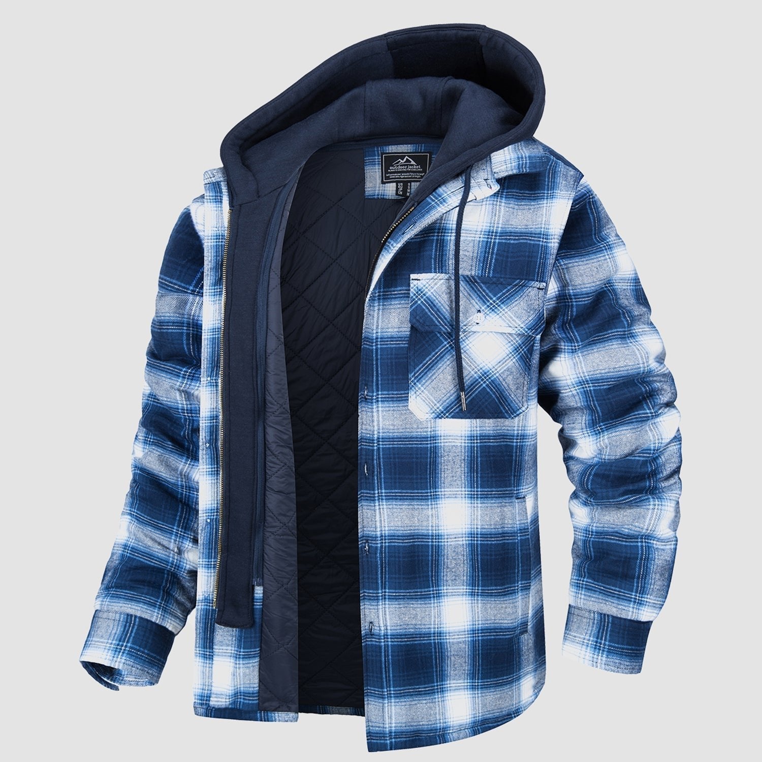 Men's Flannel Jacket with Removable Hood, 5 Pockets, Warm Cotton and Polyester Lining - Ideal Men's Winter Jacket for Casual Wear