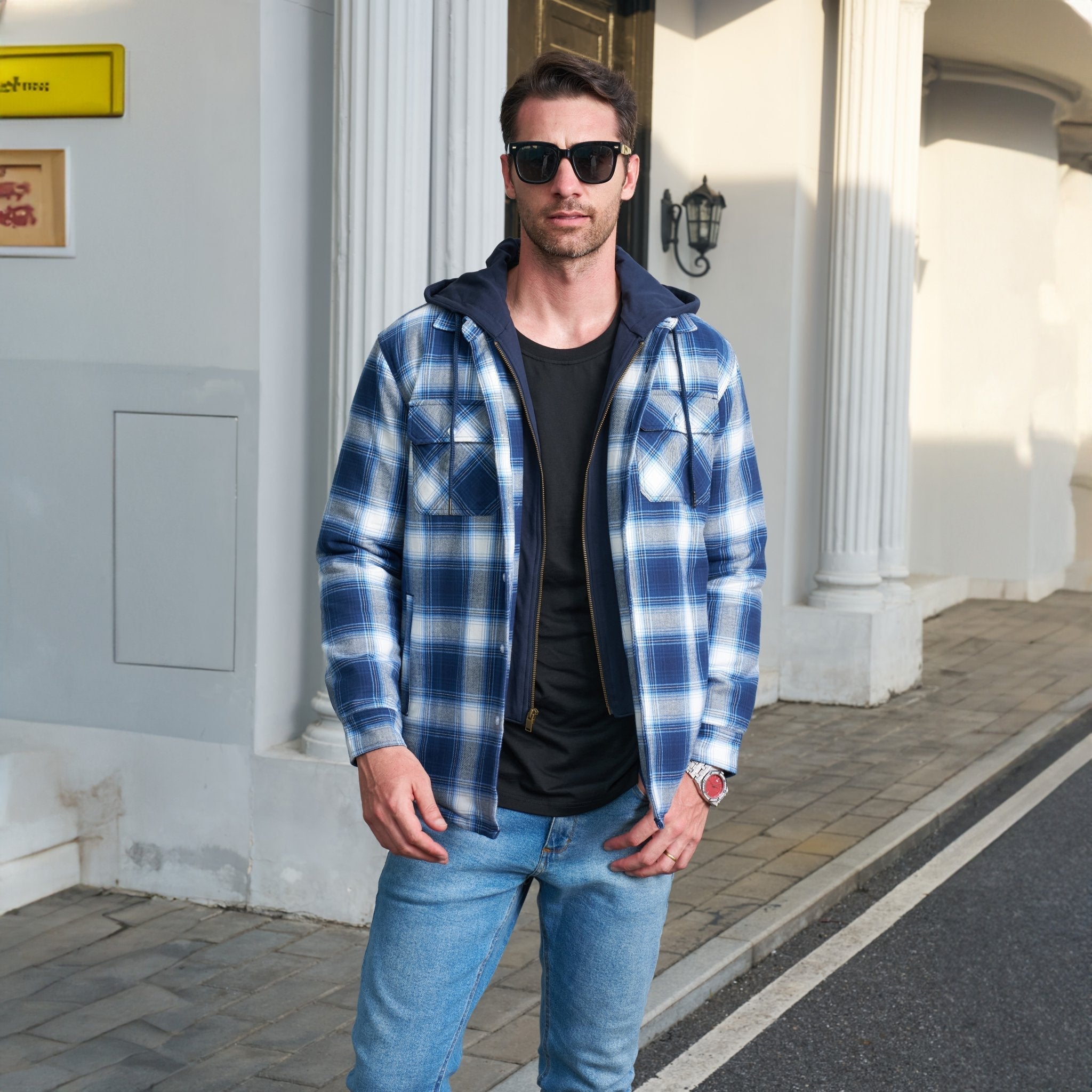 Men's Flannel Jacket with Removable Hood, 5 Pockets, Warm Cotton and Polyester Lining - Ideal Men's Winter Jacket for Casual Wear
