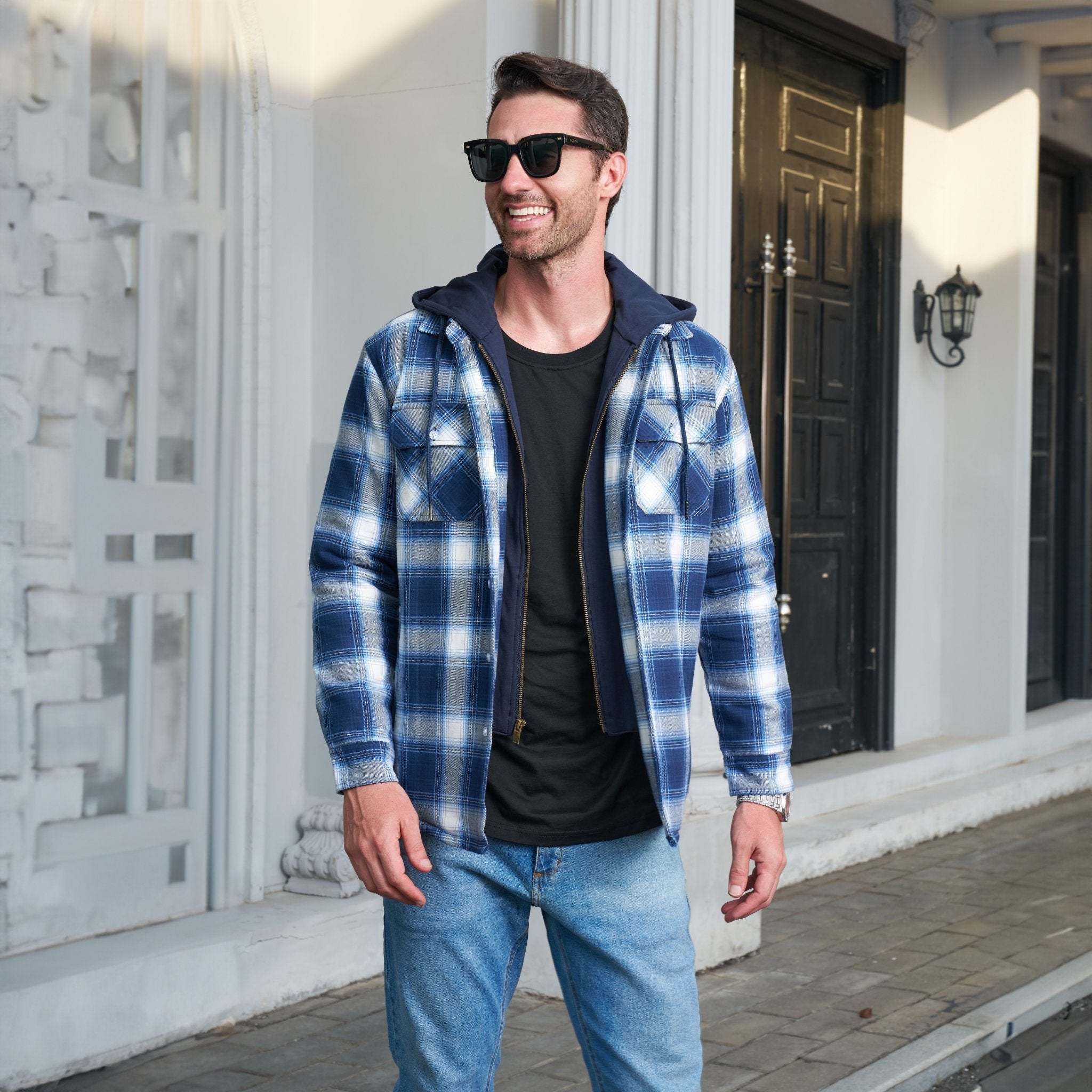 Men's Flannel Jacket with Removable Hood, 5 Pockets, Warm Cotton and Polyester Lining - Ideal Men's Winter Jacket for Casual Wear