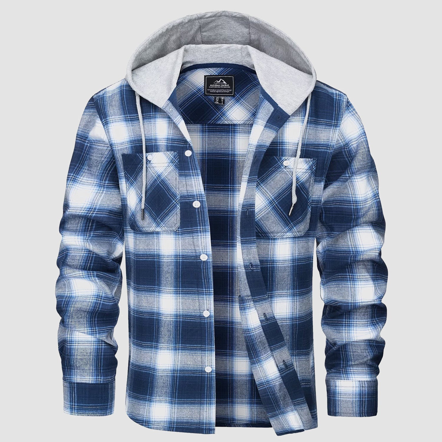 Men's Flannel Shirt Jacket with Hood – Long Sleeve Cotton Plaid for All Seasons, Durable and Comfortable