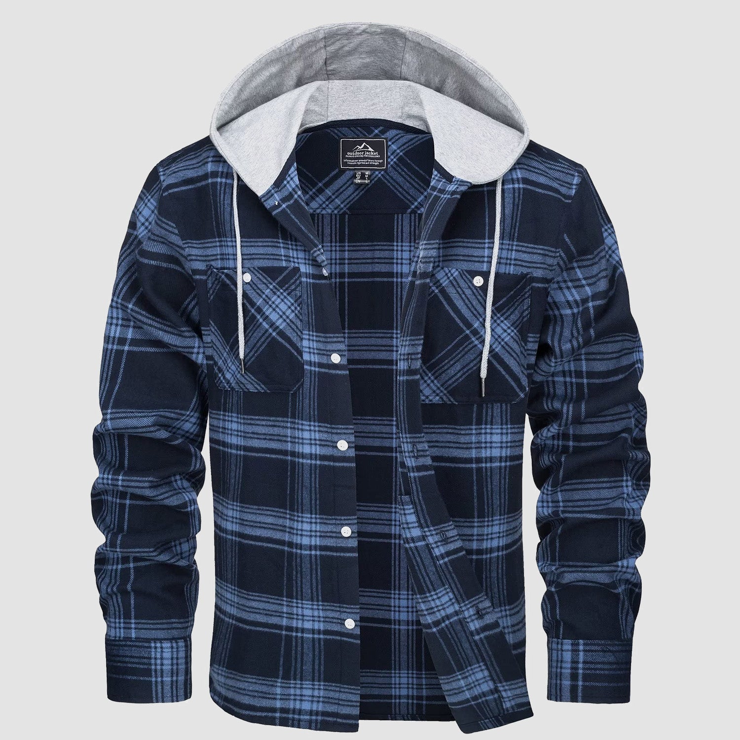 Men's Flannel Shirt Jacket with Hood – Long Sleeve Cotton Plaid for All Seasons, Durable and Comfortable