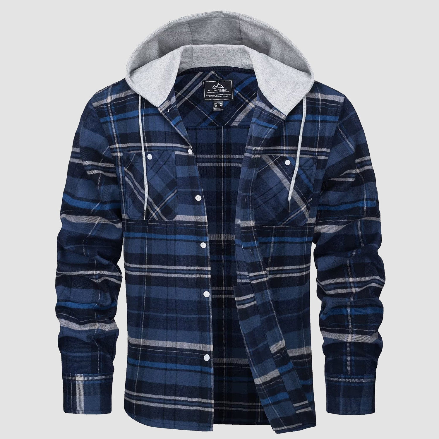 Men's Flannel Shirt Jacket with Hood – Long Sleeve Cotton Plaid for All Seasons, Durable and Comfortable