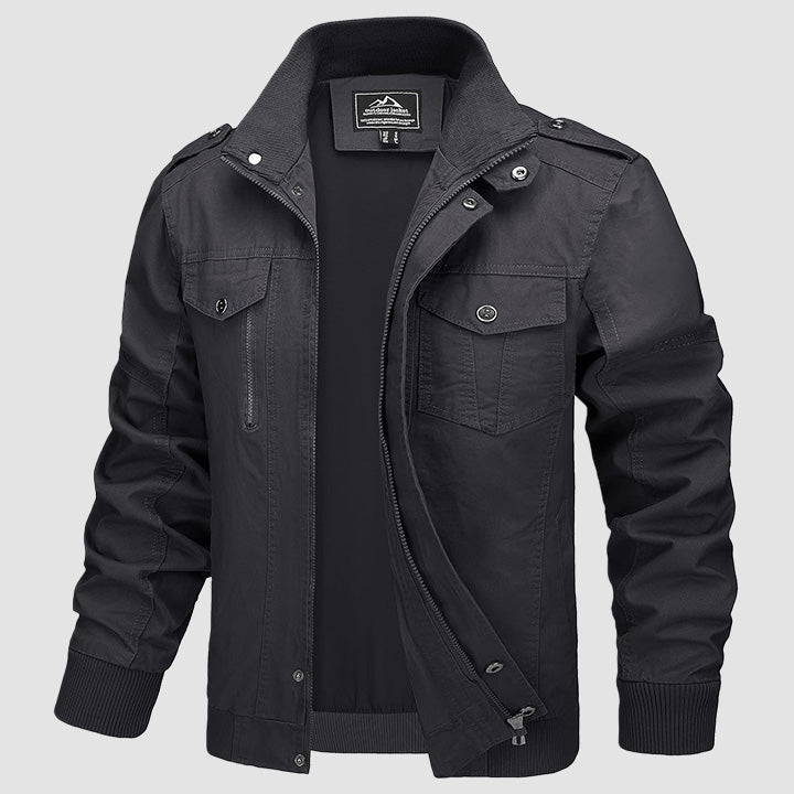 Men's Lightweight Cotton Cargo Jacket with Fleece Lining and 4 Pockets – Breathable Fall Coat for Outdoor Activities