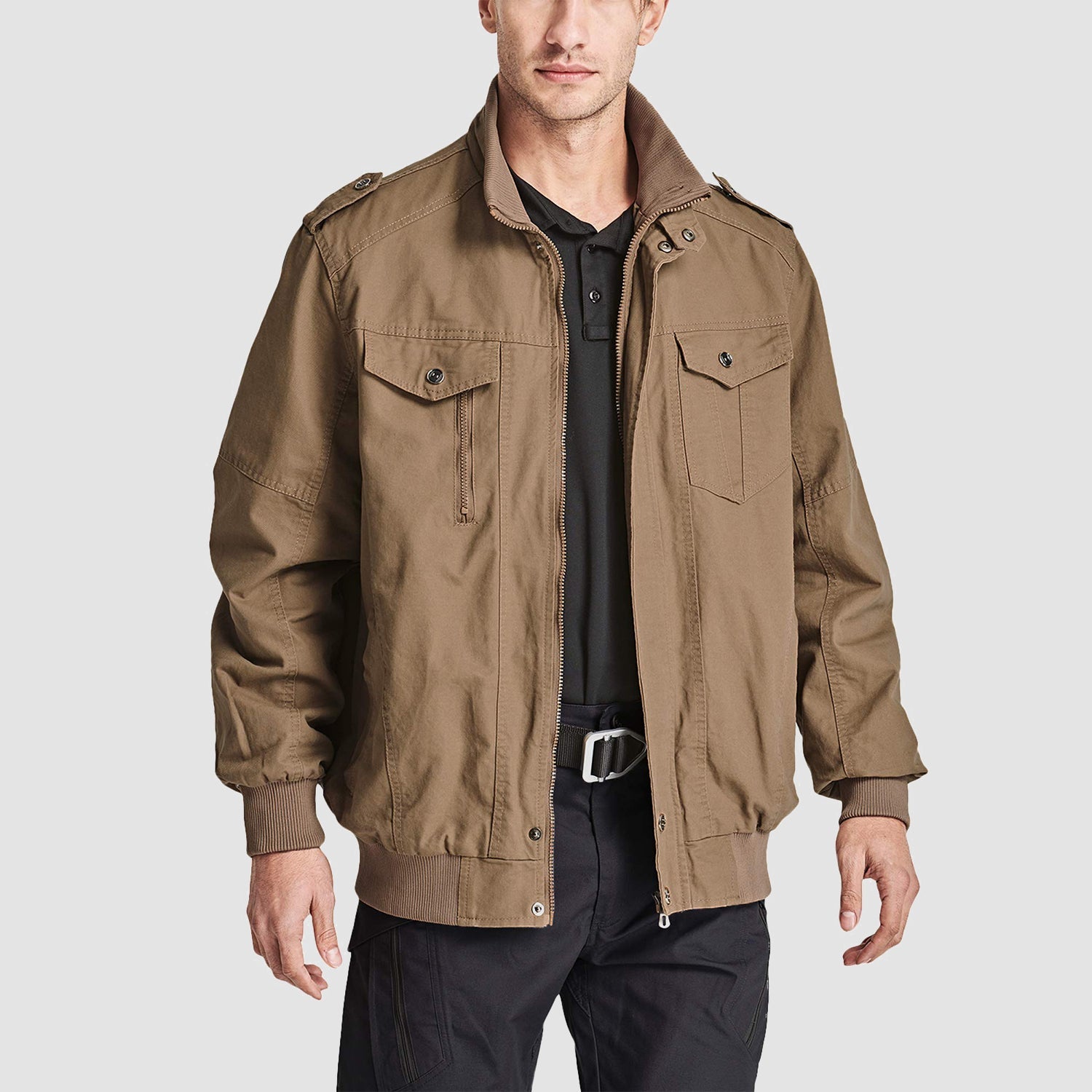 Men's Lightweight Cotton Cargo Jacket with Fleece Lining and 4 Pockets – Breathable Fall Coat for Outdoor Activities