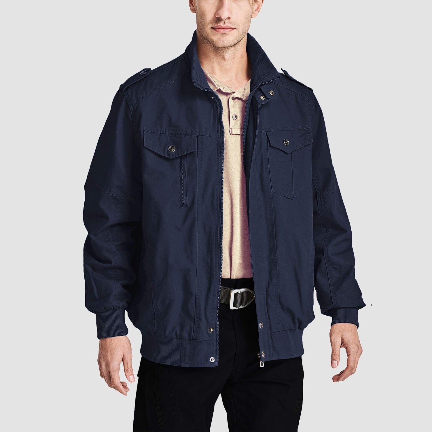 Men's Lightweight Cotton Cargo Jacket with Fleece Lining and 4 Pockets – Breathable Fall Coat for Outdoor Activities