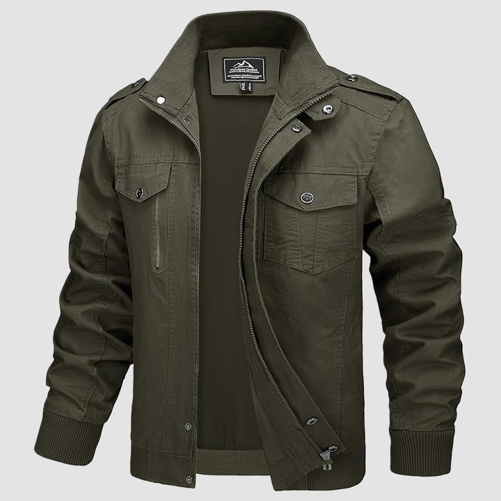 Men's Lightweight Cotton Cargo Jacket with Fleece Lining and 4 Pockets – Breathable Fall Coat for Outdoor Activities
