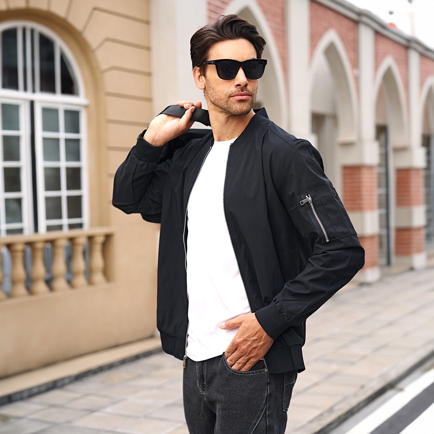 Men's Lightweight Windproof Bomber Jacket with Multi-Pockets – Casual Spring/Fall Outerwear for Men