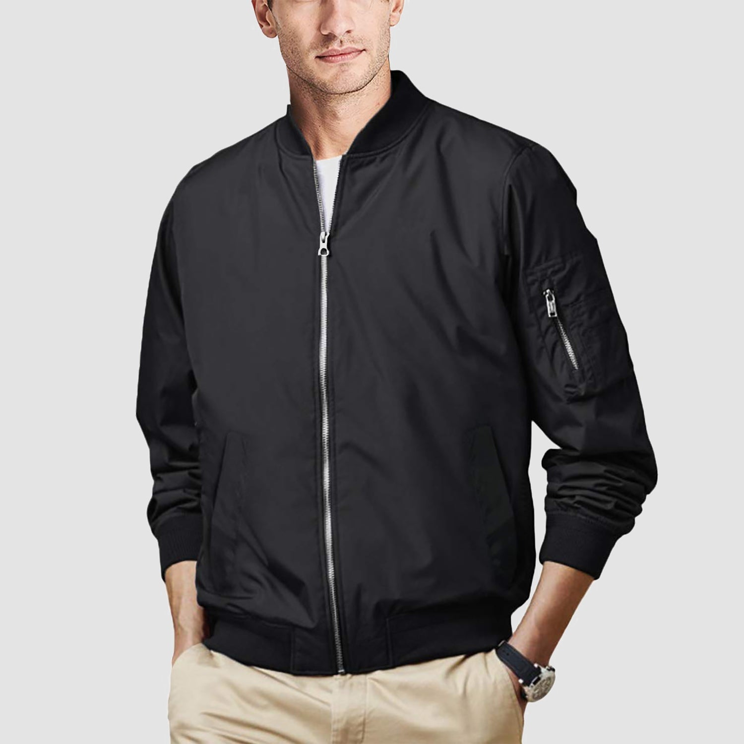 Men's Lightweight Windproof Bomber Jacket with Multi-Pockets – Casual Spring/Fall Outerwear for Men