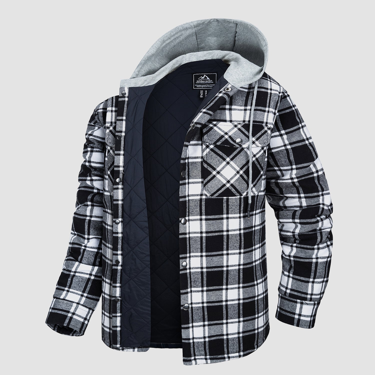 Men's Quilted Flannel Jacket with Hood – Lightweight Windproof Mens Winter Coat with 5 Pockets, Comfortable Fit, Cotton Shell