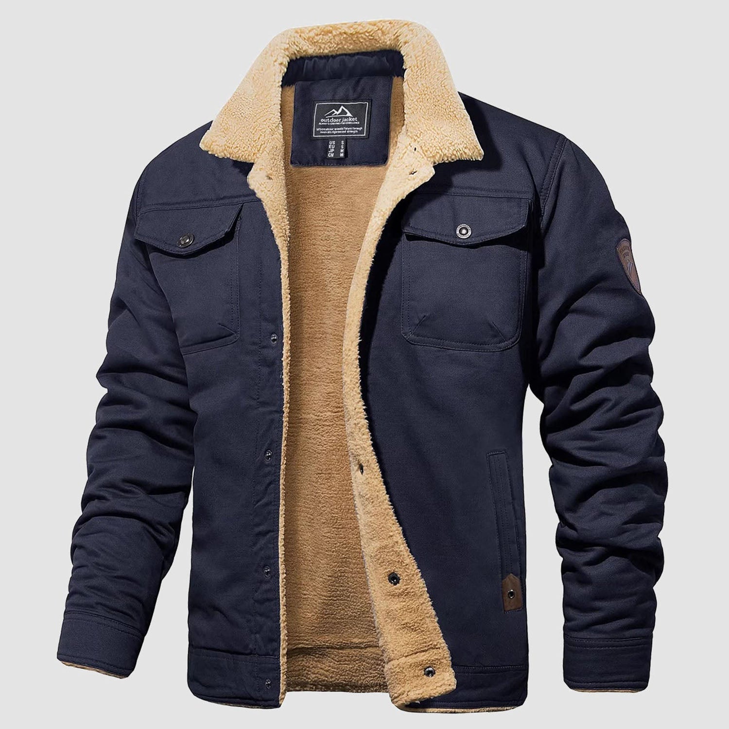 Men's Sherpa Lined Trucker Jacket – Warm Cotton Winter Coat with Multi Pockets for Ultimate Comfort and Style