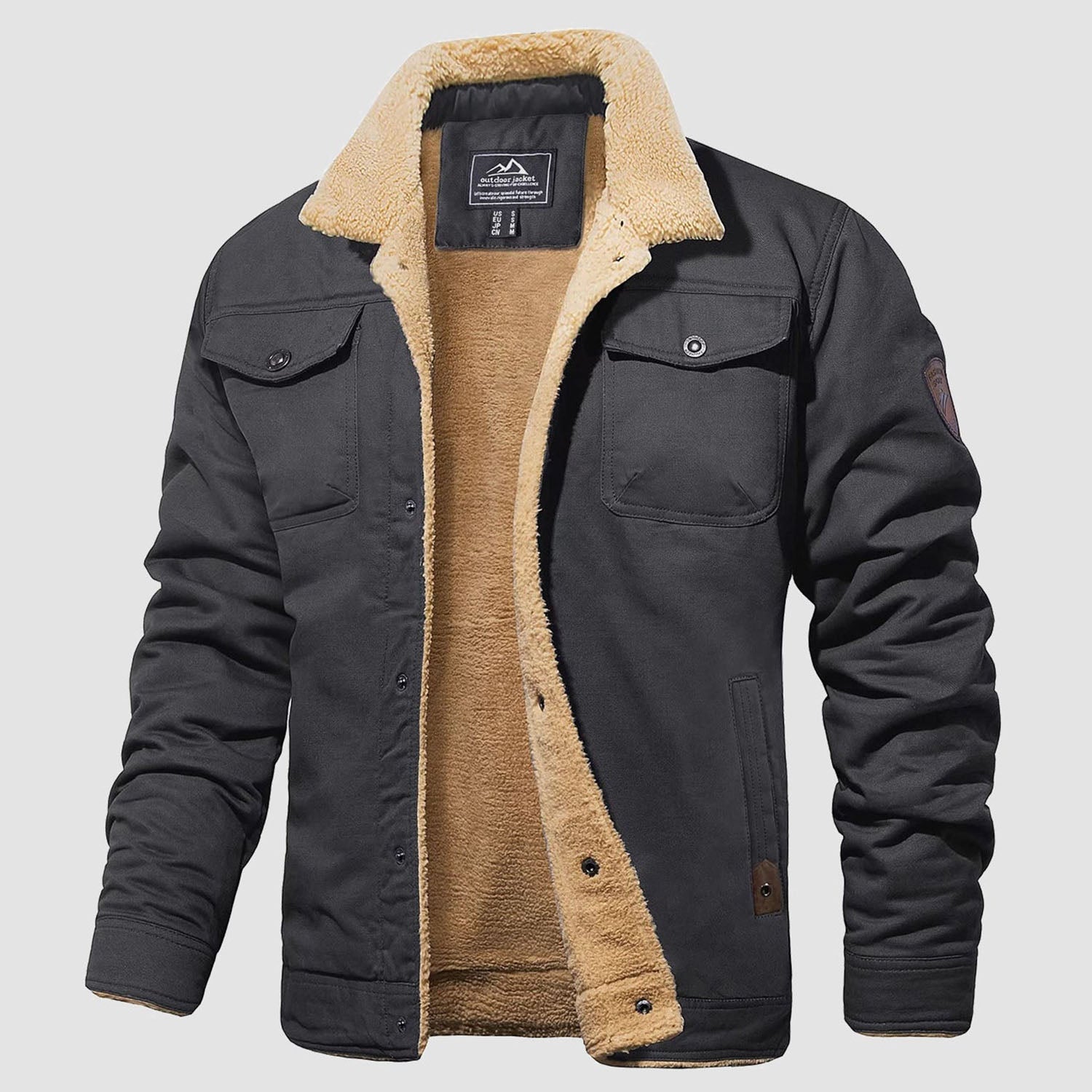Men's Sherpa Lined Trucker Jacket – Warm Cotton Winter Coat with Multi Pockets for Ultimate Comfort and Style