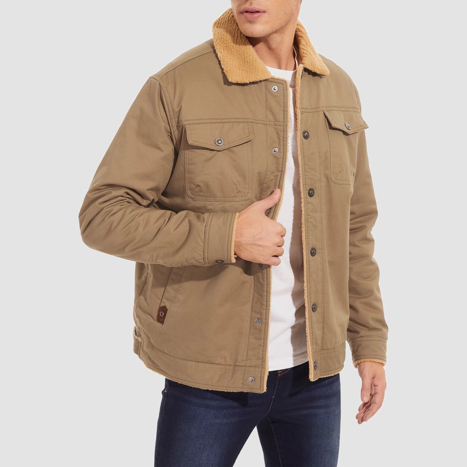 Men's Sherpa Lined Trucker Jacket – Warm Cotton Winter Coat with Multi Pockets for Ultimate Comfort and Style